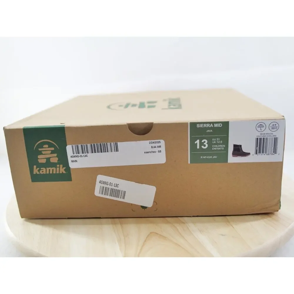 Kamik Sierra Mid Duck Boots Girls Java Leather Waterproof‎ Ankle Size 13